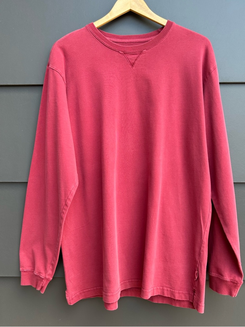 Woolrich Men’s Classic Crewneck long sleeve Tee in lfaded Burgundy - L